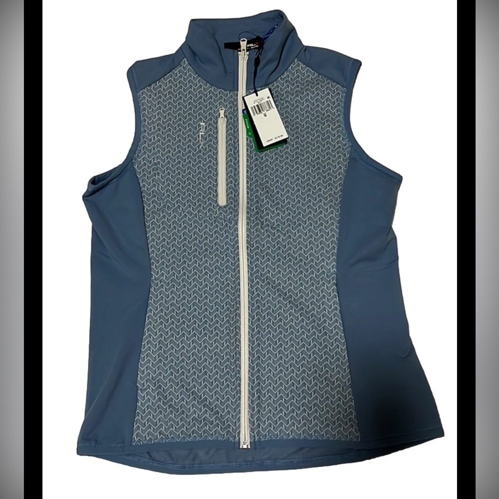 RLX Golf Techy Terry Outerwear Blue Multi Full Zip Vest - Picture 2 of 13